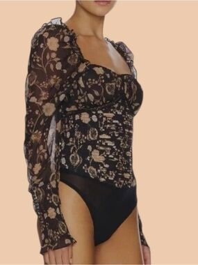 Intimately Free People NEW WITH TAG Brunch Date Black Floral Bodysuit MSRP $128